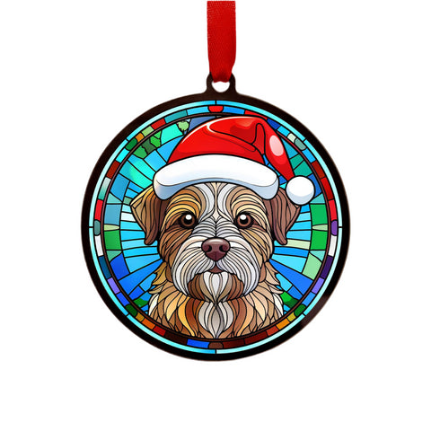 Border Terrier in Santa Hat Suncatcher Decoration